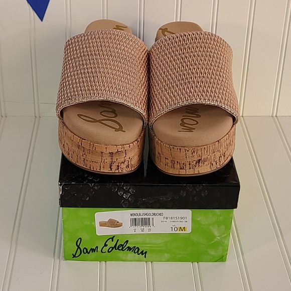 Sam Edelman Wendi Cork Platform Blush Gold Ruched Sandal Slides size 10 - Picture 3 of 16